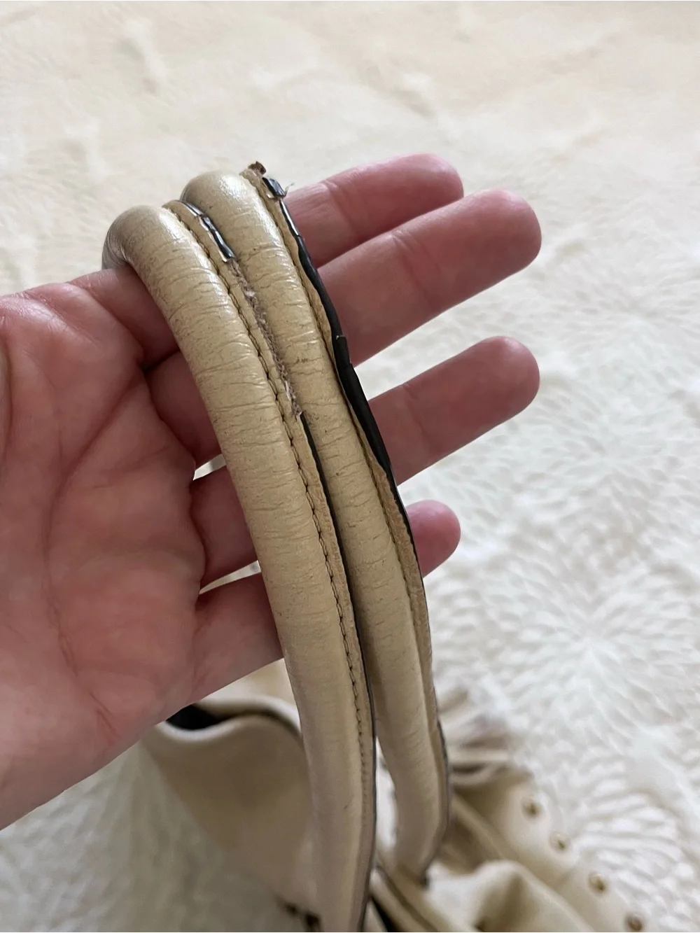 Anne Klein Cream Pebbled Leather Bag
